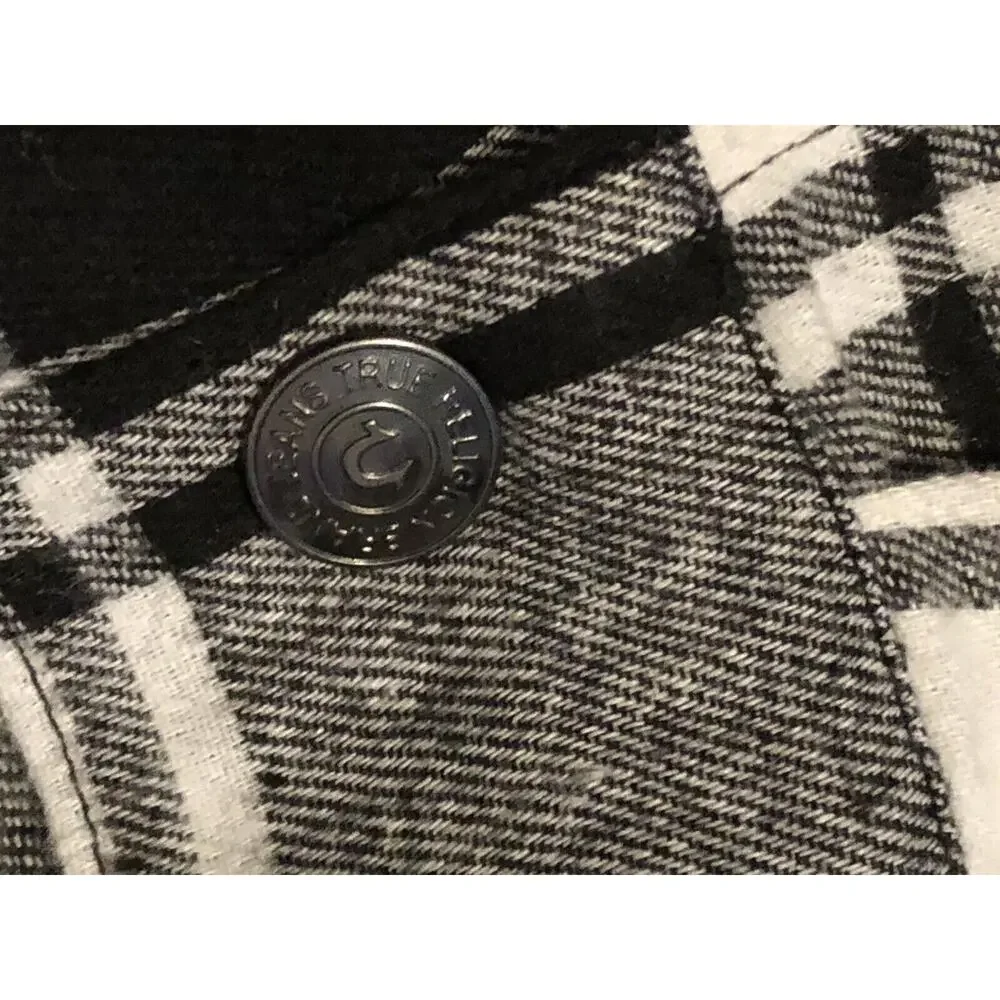 RareTrue Religion Flannel Shirt Plaid L Snap Western Logo On Pockets Mens Sz XL